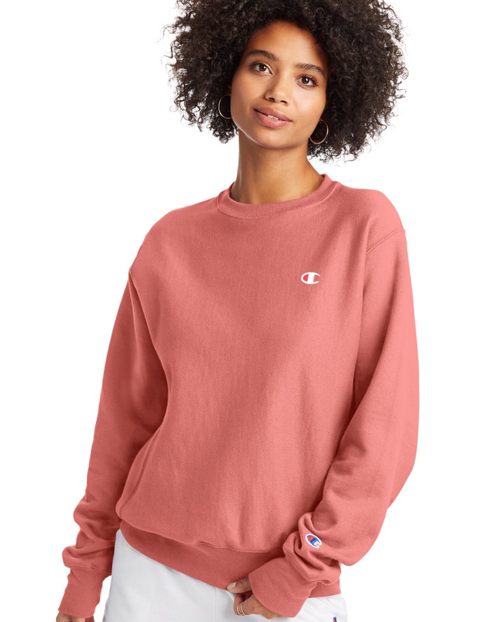 Champion Womens Sweatshirt NZ - Reverse Weave Boyfriend Crew Coral ( 7189-JOGZA )